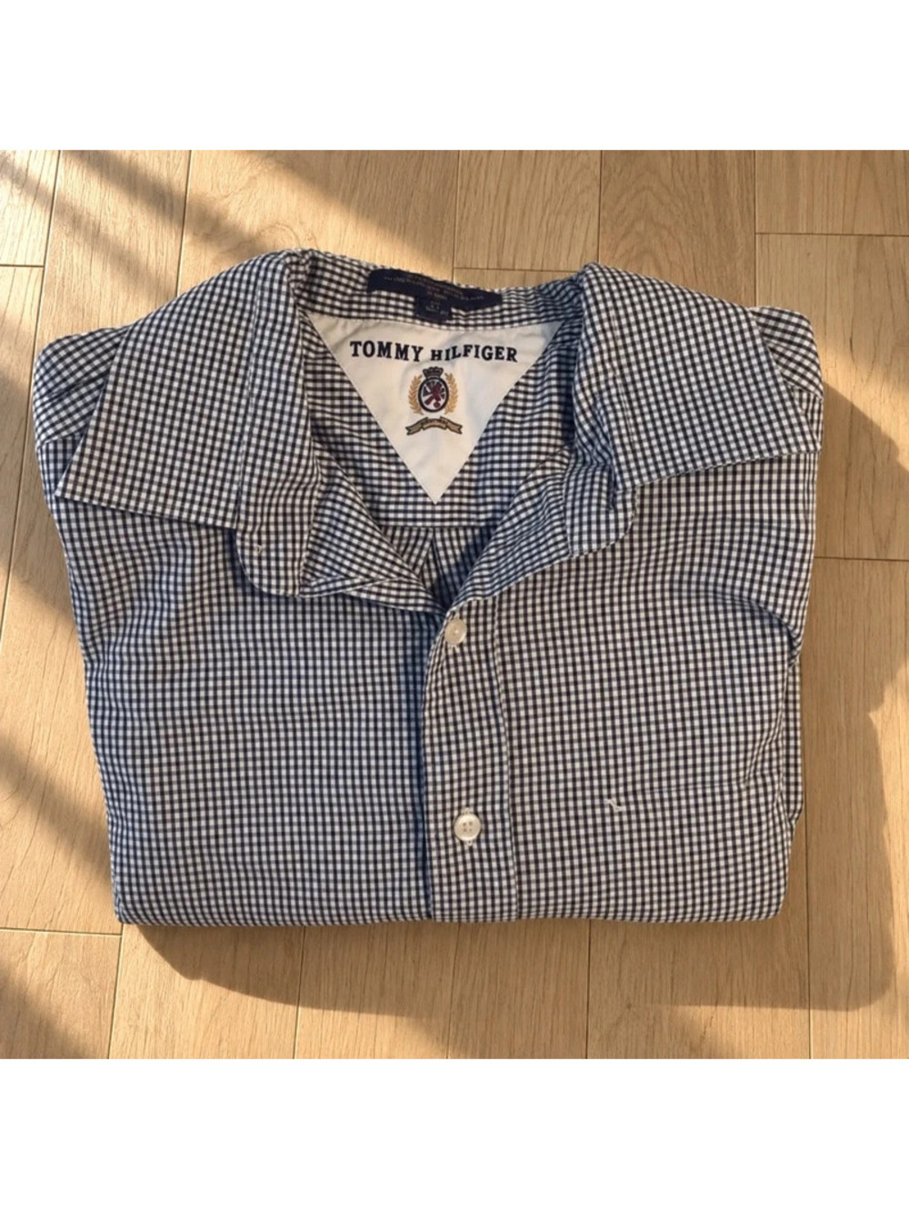 Tommy Hilfiger Men's 17 34/35 Blue Check 100% Cotton Dress Shirt